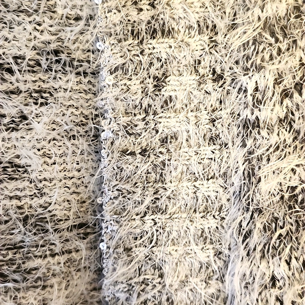 🍁Christopher and Banks White and Grey Fuzzy Open Front Sleeveless Sweater - Picture 6 of 6